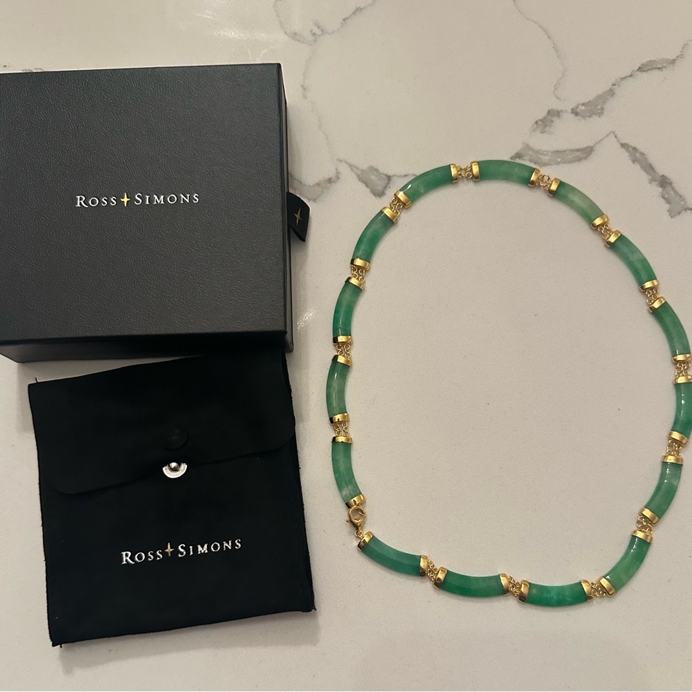 Ross Simons Curved Jade Necklace in 18kt Gold Over Sterling NWT - Picture 2 of 4